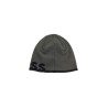 elegant dark gray wool and acrylic beanie with contrasting logo