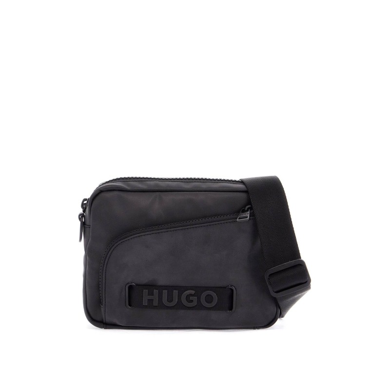 black minimalist nylon crossbody bag with zip