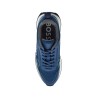 breathable blue sneakers with green details and white sole