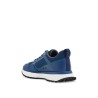 breathable blue sneakers with green details and white sole