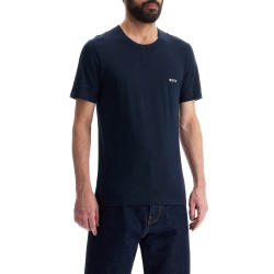 short sleeve regular fit dark blue cotton t-shirt with embroidered logo