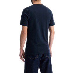 short sleeve regular fit dark blue cotton t-shirt with embroidered logo