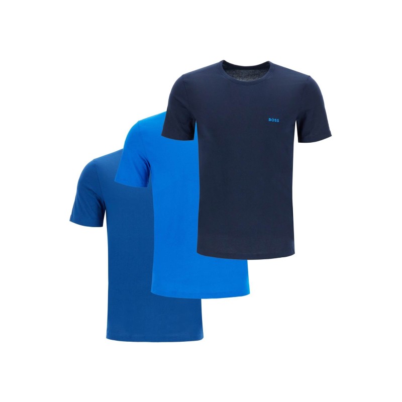 dark blue short sleeve t-shirt with wide neck regular fit cotton for men