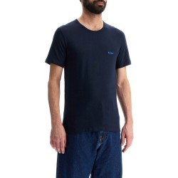 dark blue short sleeve t-shirt with wide neck regular fit cotton for men