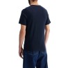 dark blue short sleeve t-shirt with wide neck regular fit cotton for men