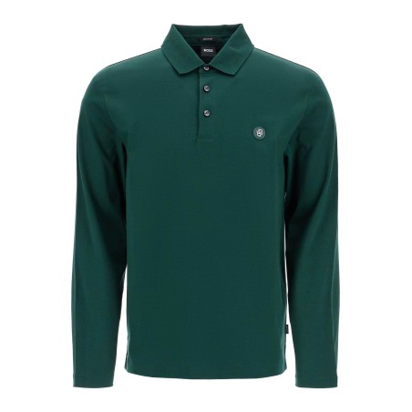 men's long sleeve slim fit cotton polo green