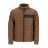 green striped slim down jacket with high collar