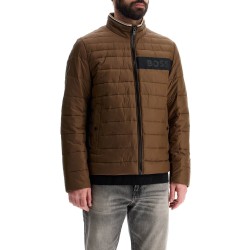 green striped slim down jacket with high collar