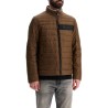 green striped slim down jacket with high collar