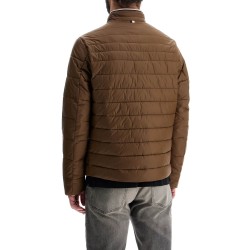 green striped slim down jacket with high collar