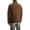 green striped slim down jacket with high collar