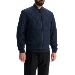 dark blue slim fit quilted down jacket with wavy pattern