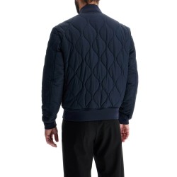 dark blue slim fit quilted down jacket with wavy pattern