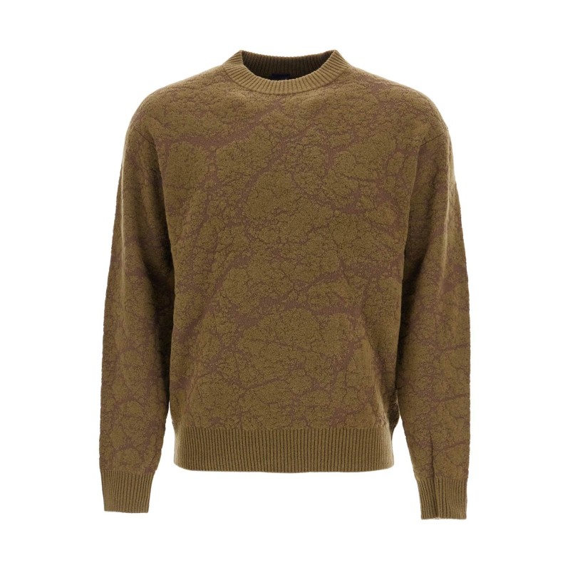 olive green wool sweater with round neck for men