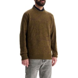 olive green wool sweater with round neck for men