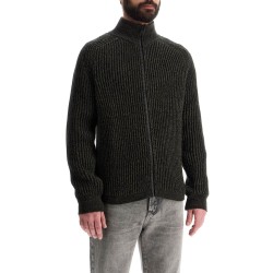 regular fit green high neck sweater in wool and polyacrylic