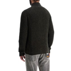 regular fit green high neck sweater in wool and polyacrylic