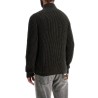 regular fit green high neck sweater in wool and polyacrylic