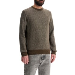 slim fit diamond pattern green wool and cotton sweater