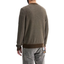 slim fit diamond pattern green wool and cotton sweater