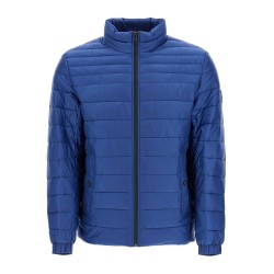 lightweight jacket with horizontal blue stripes and high collar zip