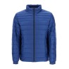 lightweight jacket with horizontal blue stripes and high collar zip