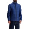 lightweight jacket with horizontal blue stripes and high collar zip