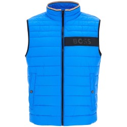 bright blue quilted gilet with high collar and zip