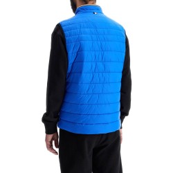 bright blue quilted gilet with high collar and zip