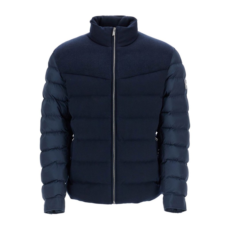 dark blue high collar padded coat h-clanello