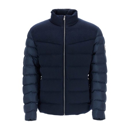 dark blue high collar padded coat h-clanello