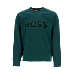 green crew neck cotton sweatshirt with long sleeves