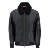 men's black leather jacket with high collar regular fit zip