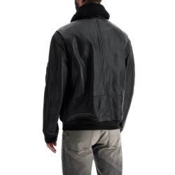 men's black leather jacket with high collar regular fit zip