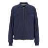 dark blue suede bomber with mandarin collar