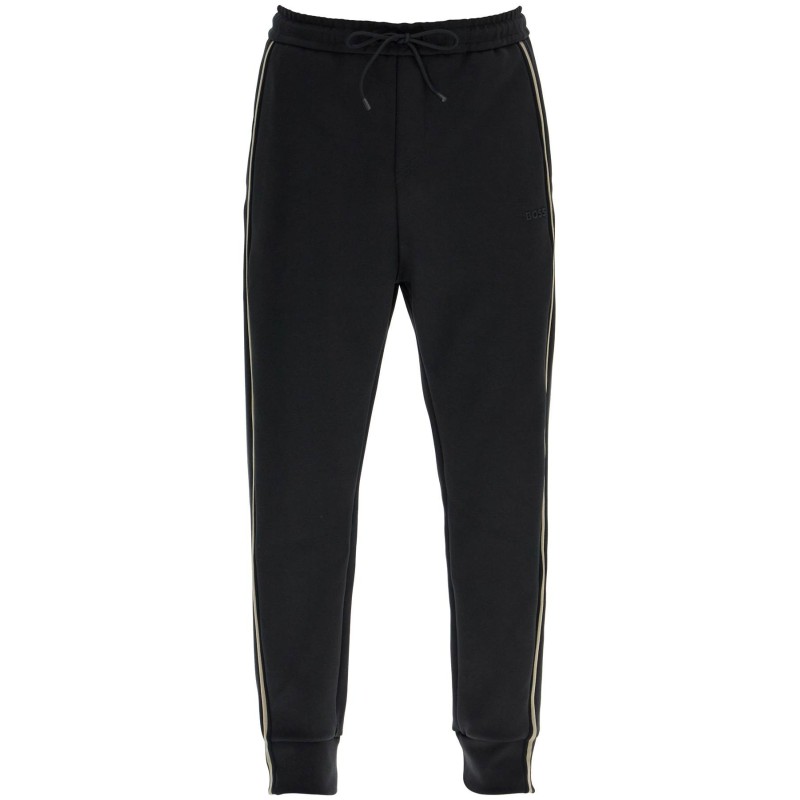 men's high-waisted slim fit black pants with piping