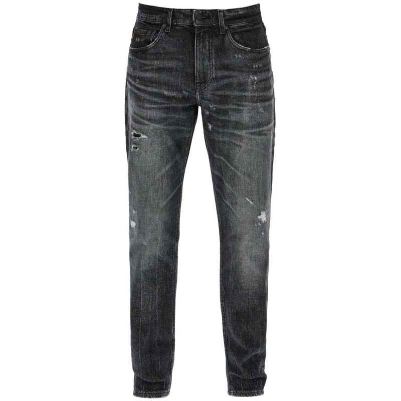 regular taper jeans mid rise charcoal cotton elastane