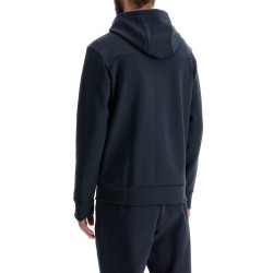 dark blue hooded zip sweatshirt with long sleeves