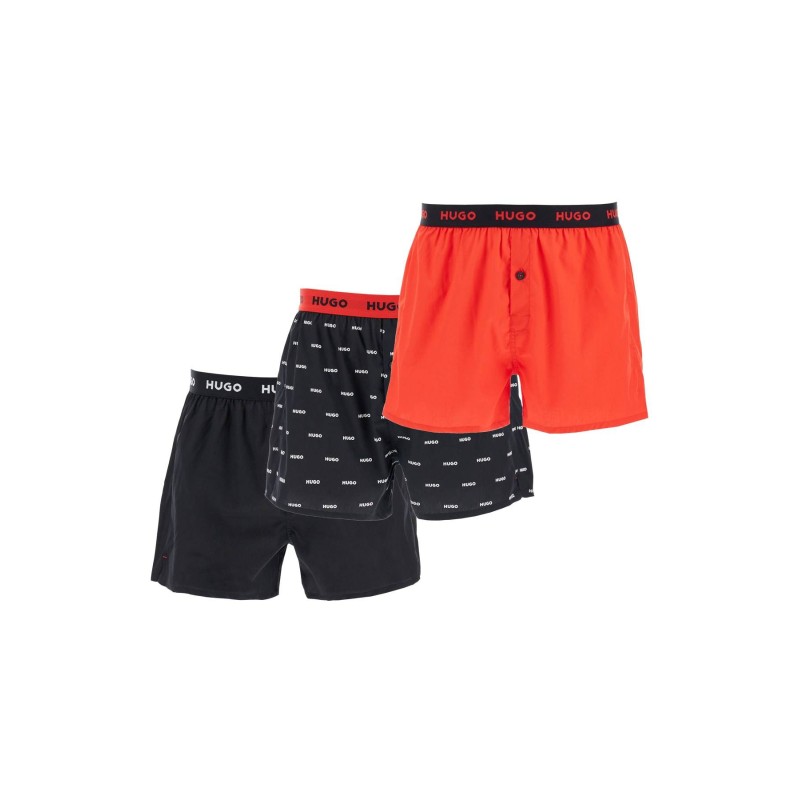 set di 3 boxer in cotone loose con bottoni rosso e nero