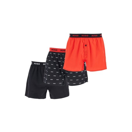 set di 3 boxer in cotone loose con bottoni rosso e nero