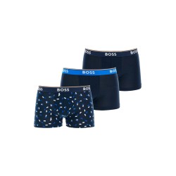 dark blue and patterned slim fit boxer set 3 pieces stretch cotton