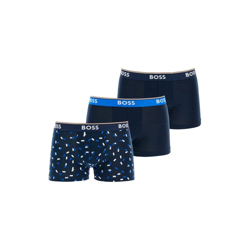 dark blue and patterned slim fit boxer set 3 pieces stretch cotton