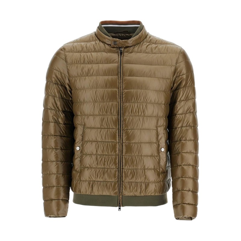 military green down jacket in polyamide with high collar