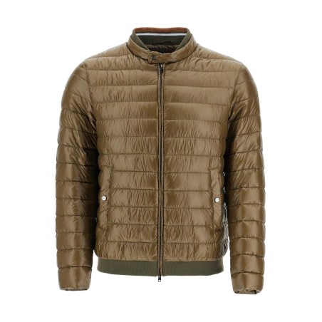 military green down jacket in polyamide with high collar