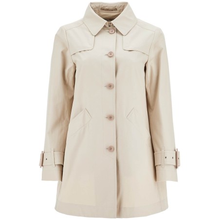 medium length waterproof beige cotton trench coat with buttons