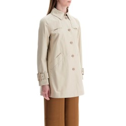 medium length waterproof beige cotton trench coat with buttons