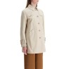 medium length waterproof beige cotton trench coat with buttons