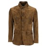 khaki high collar leather military jacket