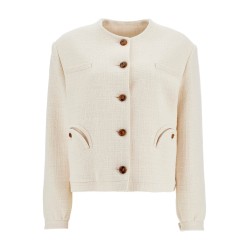 cropped cream cotton bolero with buttons and pockets