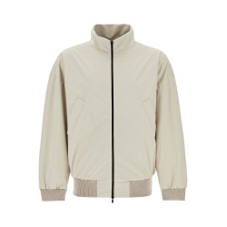 beige nylon and polyester jacket with high collar and zip